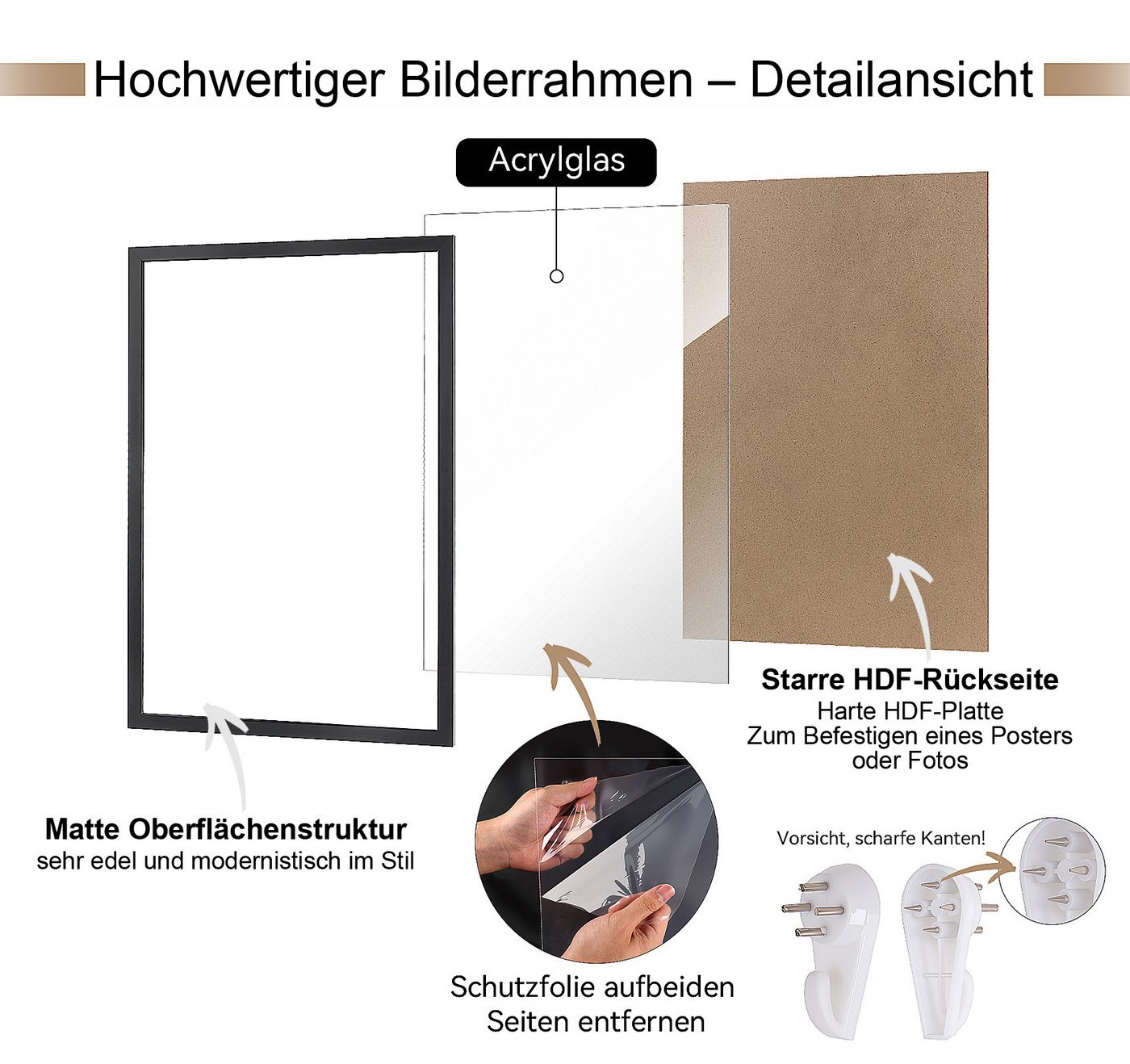 lindahandel Bilderrahmen Bilderrahmen 50x70 Schwarz MDF Acrylglas Hoch-Querformat, für Poster, Fotos, Kunstdrucke & Puzzles 1000-1500 Teile Bild 3