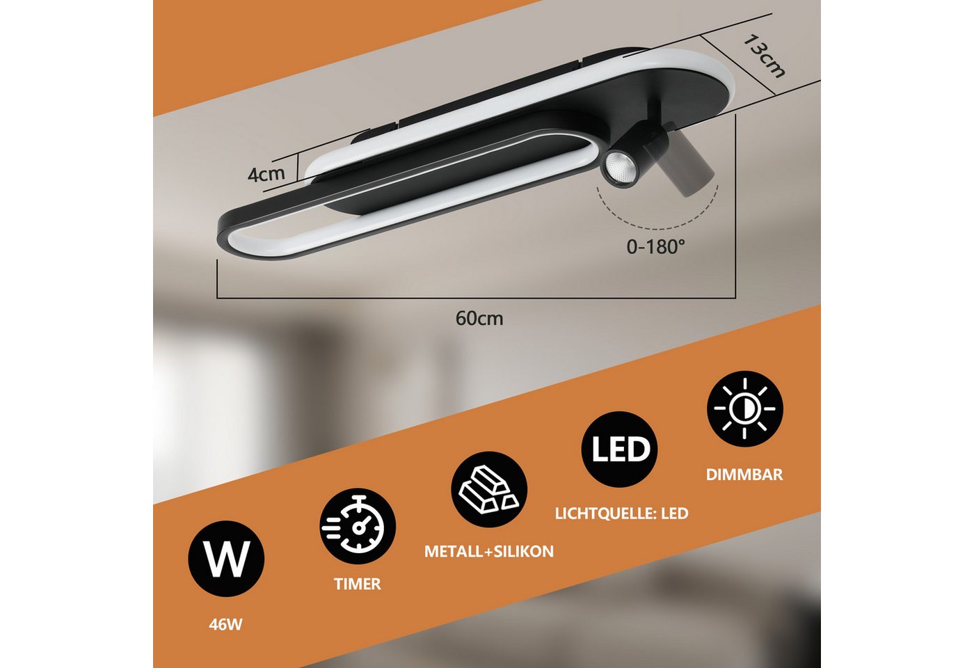 Nettlife LED Deckenleuchte LED Deckenleuchte Dimmbar mit 1 Deckenstrahler 46W, Dimmbar, LED fest integriert, Deckenlampe für Wohnzimmer Schlafzimmer Galerie Bild 2