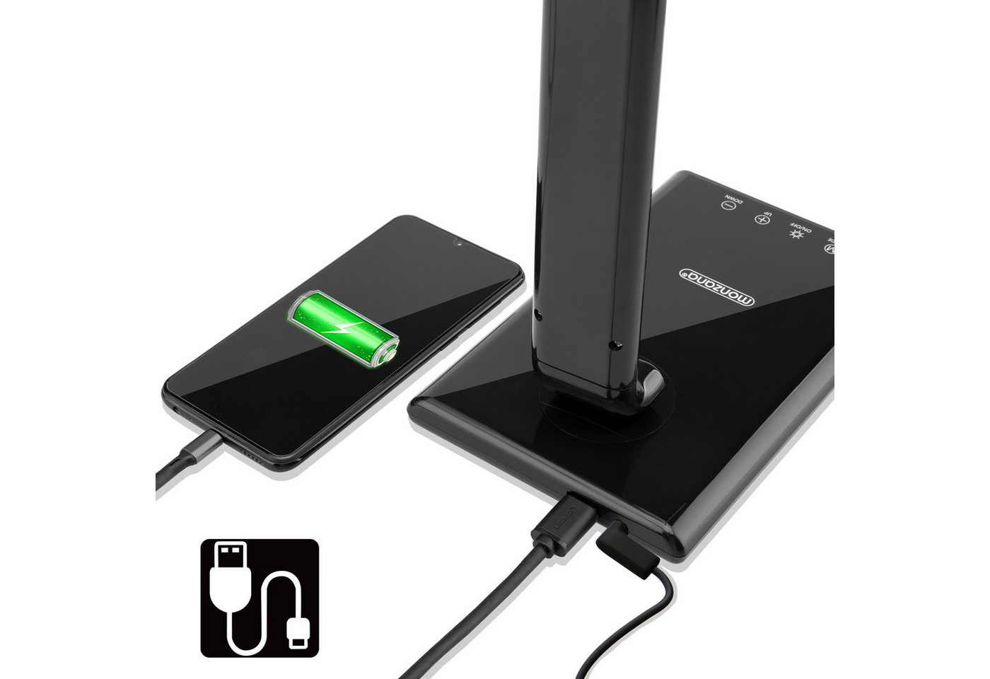 monzana Tischleuchte Cataleya, Schwarz, LED Schreibtischlampe Schwarz 3 Farb- und 5 Helligkeitsstufen USB