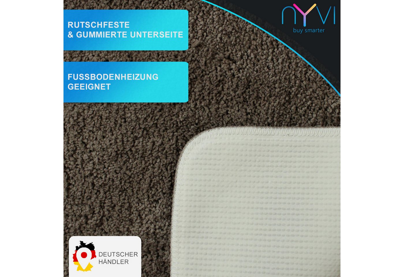 NYVI Badematte WC Vorleger mit Ausschnitt NYVISpa Lasalle Taupe Toiletten Teppich, Höhe 20 mm, Polyester, Rutschfest, Saugstark, Schnell Trocknend, Fußbodenheizung geeignet Bild 4