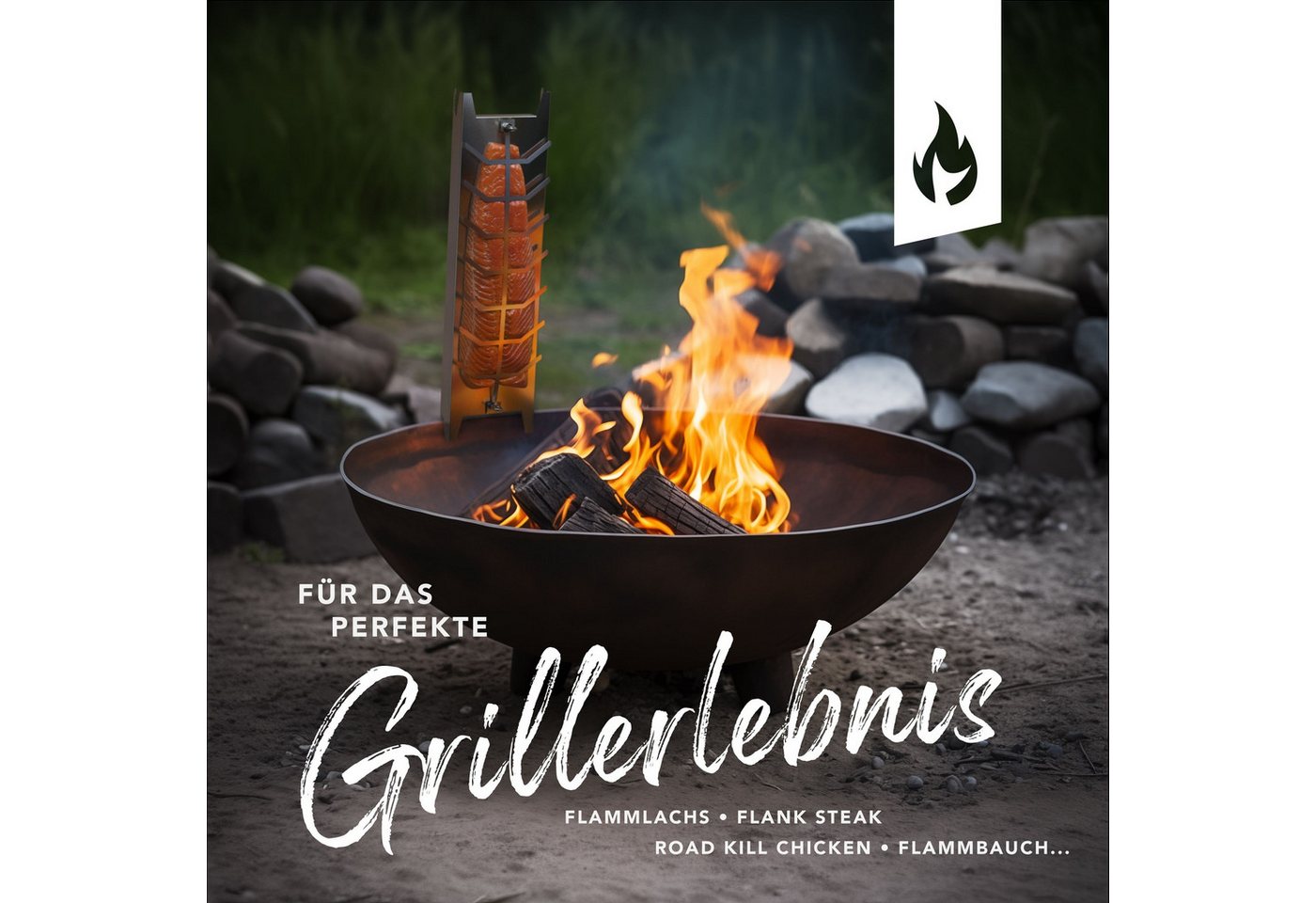 FANNOU Grillguthalter Flammlachsbrett Edelstahl 1er Set – für Feuerschale & Grill, (1-St), Flammlachshalter 52cm, 180 Grad drehbar, spülmaschinenfest Bild 2