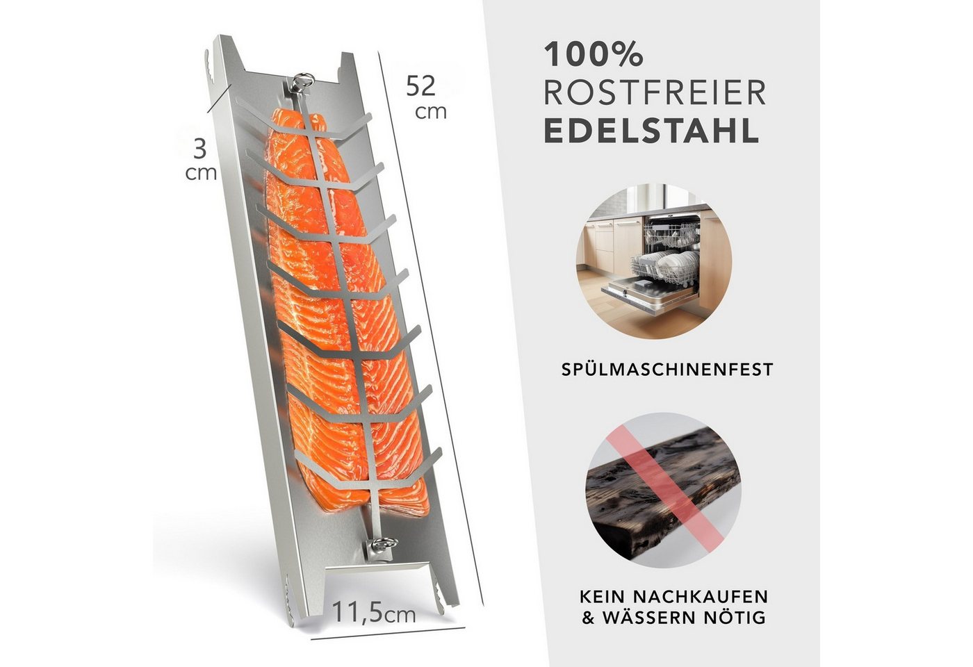 FANNOU Grillguthalter Flammlachsbrett Edelstahl 1er Set – für Feuerschale & Grill, (1-St), Flammlachshalter 52cm, 180 Grad drehbar, spülmaschinenfest Bild 4