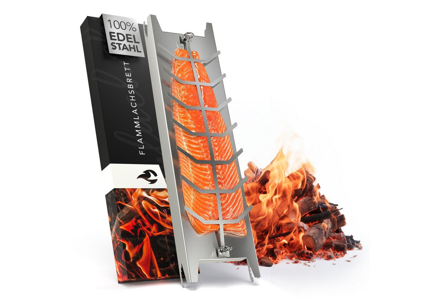 FANNOU Grillguthalter Flammlachsbrett Edelstahl 1er Set – für Feuerschale & Grill, (1-St), Flammlachshalter 52cm, 180 Grad drehbar, spülmaschinenfest Bild 5
