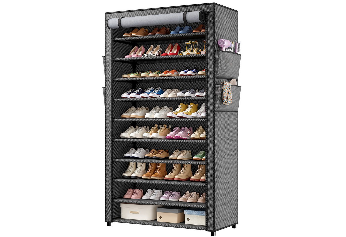 Klyvvo Schuhregal 11 Ebenen, 30cm Tiefe Schuhschrank bis EU 47 für 50 Paare Schuhe, 1-tlg., Schuhschrank Hoch mit Sichtbarer Staubdichter Überzug, grau Bild 2
