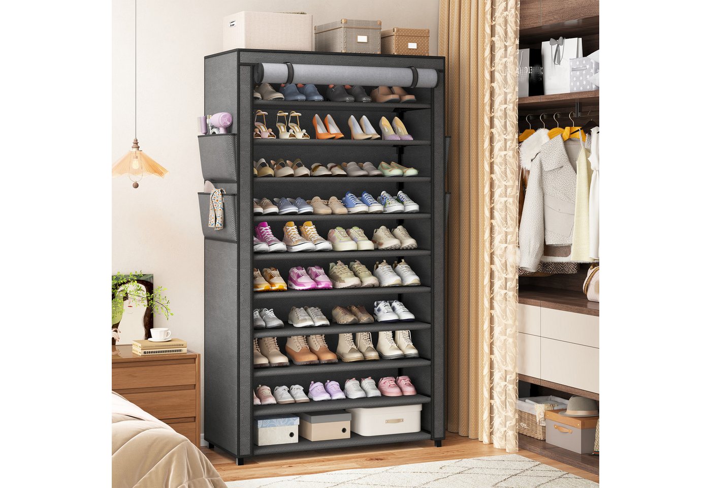 Klyvvo Schuhregal 11 Ebenen, 30cm Tiefe Schuhschrank bis EU 47 für 50 Paare Schuhe, 1-tlg., Schuhschrank Hoch mit Sichtbarer Staubdichter Überzug, grau Bild 3