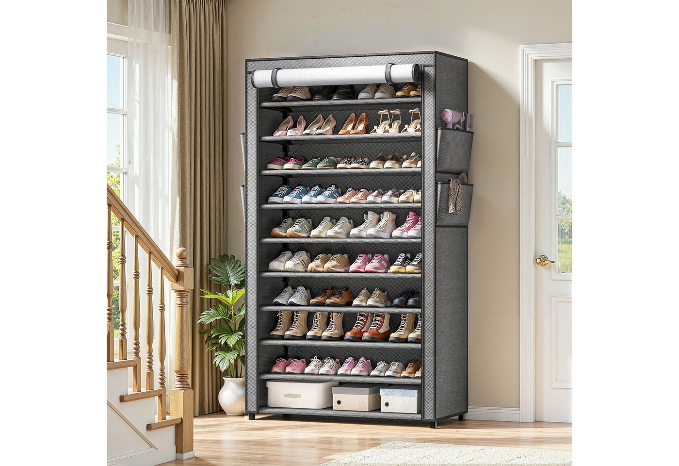 Klyvvo Schuhregal 11 Ebenen, 30cm Tiefe Schuhschrank bis EU 47 für 50 Paare Schuhe, 1-tlg., Schuhschrank Hoch mit Sichtbarer Staubdichter Überzug, grau Bild 5