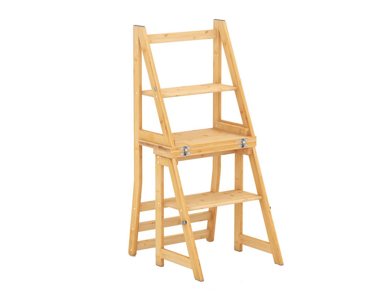 COSTWAY Trittleiter, 3 in 1, Klappstuhl, 3-Stufen, Bambus, 150kg Bild 5