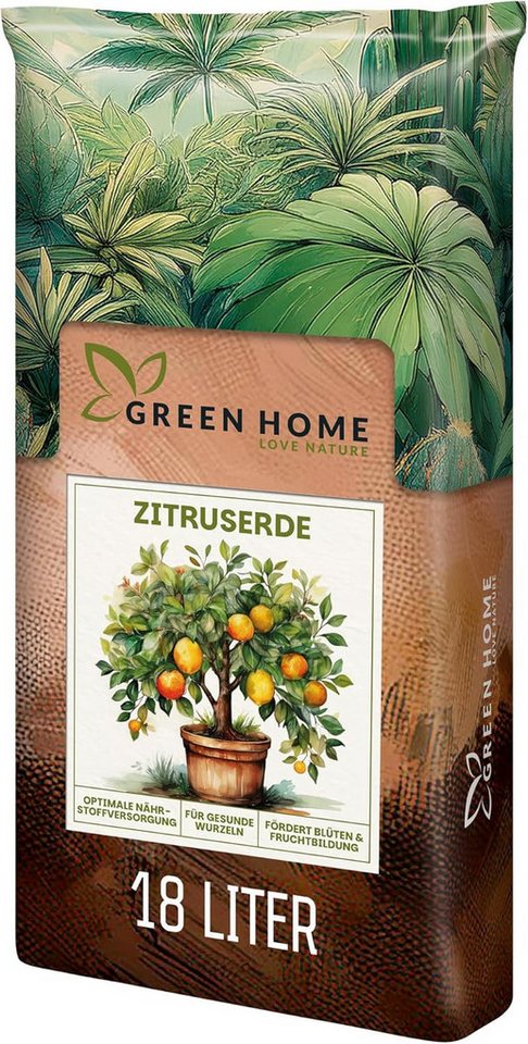 GREEN HOME LOVE NATURE Spezialerde Zitruserde für Zitruspflanzen & mediterrane Pflanzen, Langzeitdünger 18 L, 36 L, 72 L, Langzeitdünger, Perlite, Kokosfasern, pH 5,8, gute Drainage