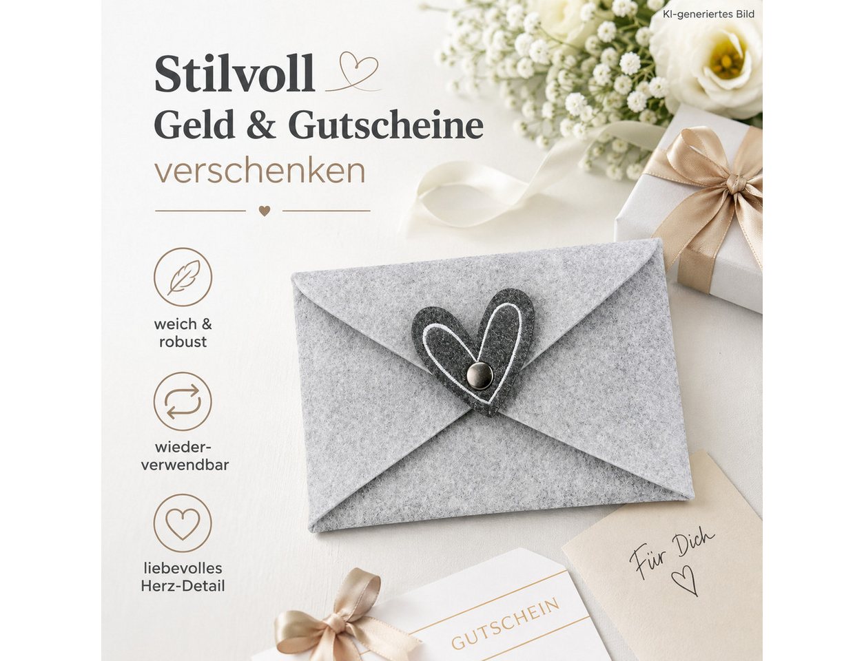 GILDE Briefumschlag Filz Briefumschlag Herz 16 x 11 cm Bild 5