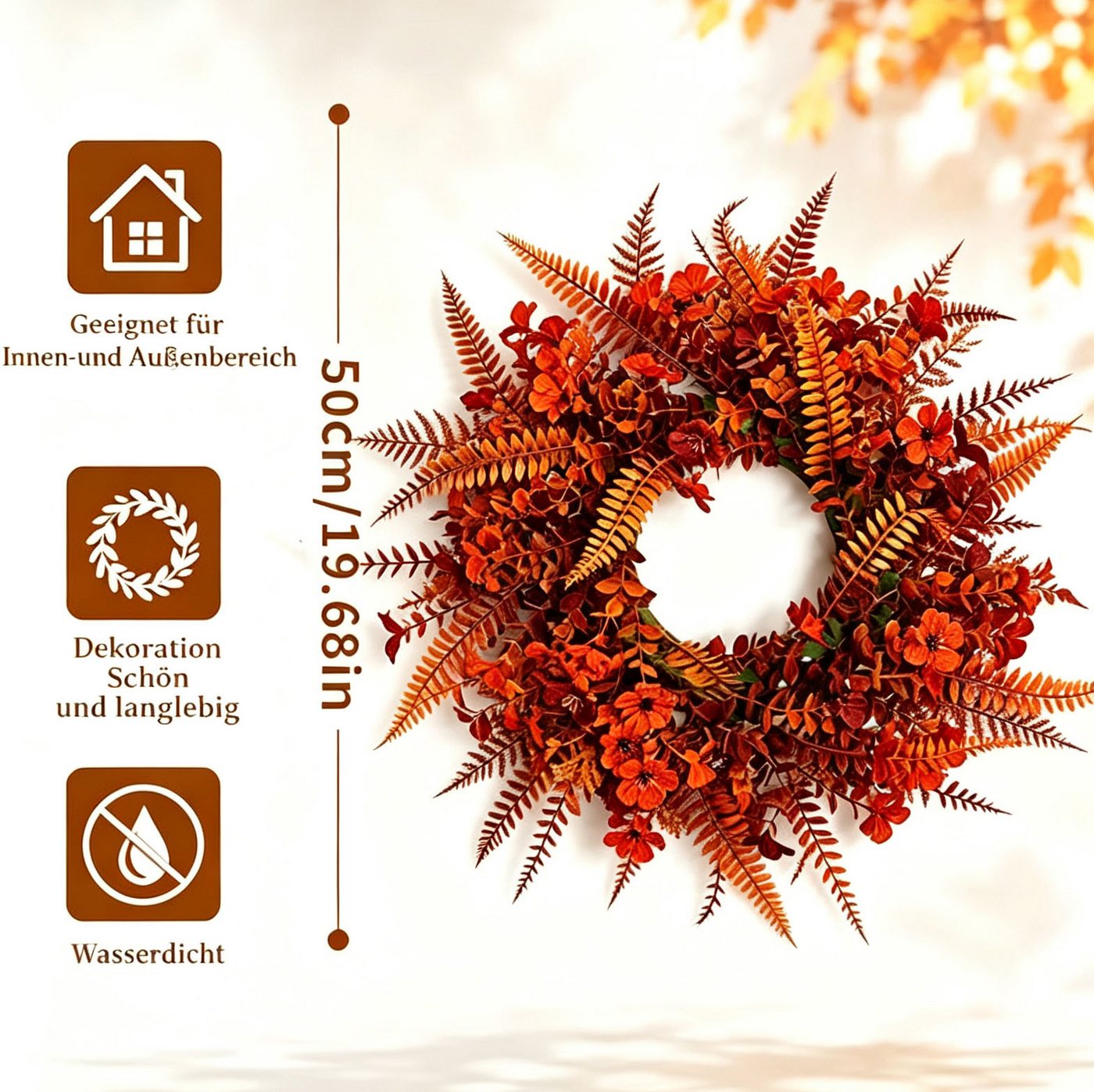 Agger Dekokranz Künstlicher Eukalyptus-Kranz, herbstlicher Kunstblumenkranz, geeignet für Halloween-, Thanksgiving- und Herbstdekorationen Bild 3
