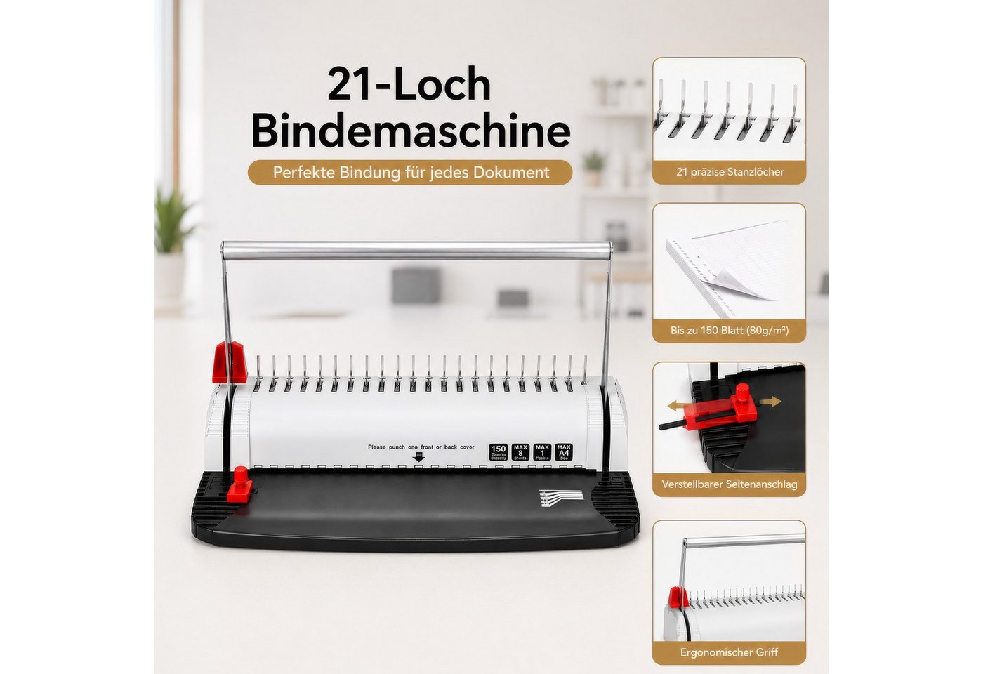 Youyijia Hefter 21 Loch Bindegerät, A4 Stanz- und Bindemaschine