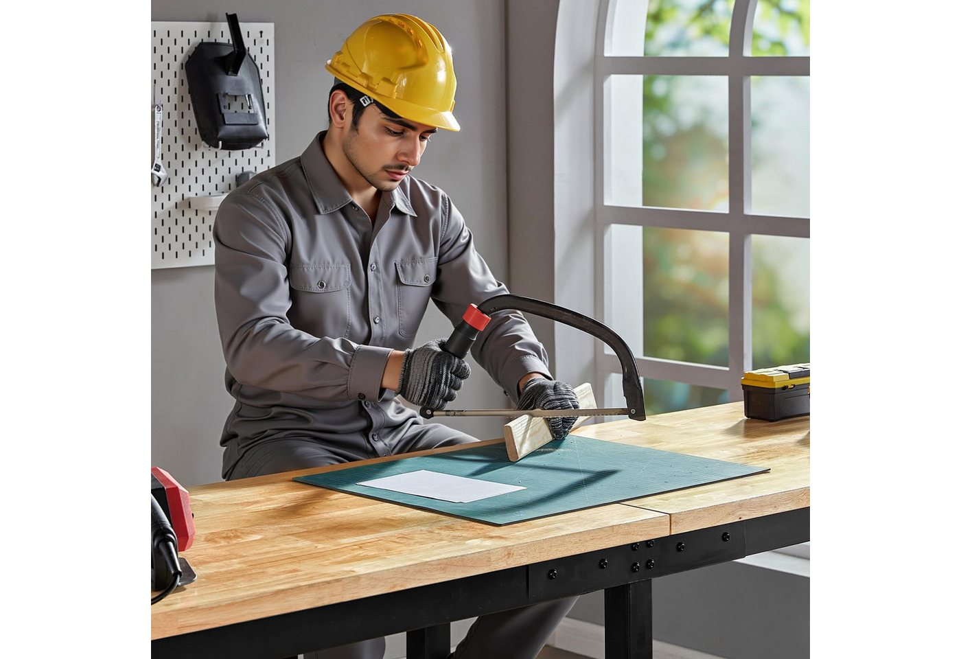 AMERLIFE Werkbank Werktisch Garagentisch Arbeitstisch, höhenverstellbar, 4 AC/2 USB, (1-tlg), 110x51 cm, bis 907,2 kg, Gummiholz