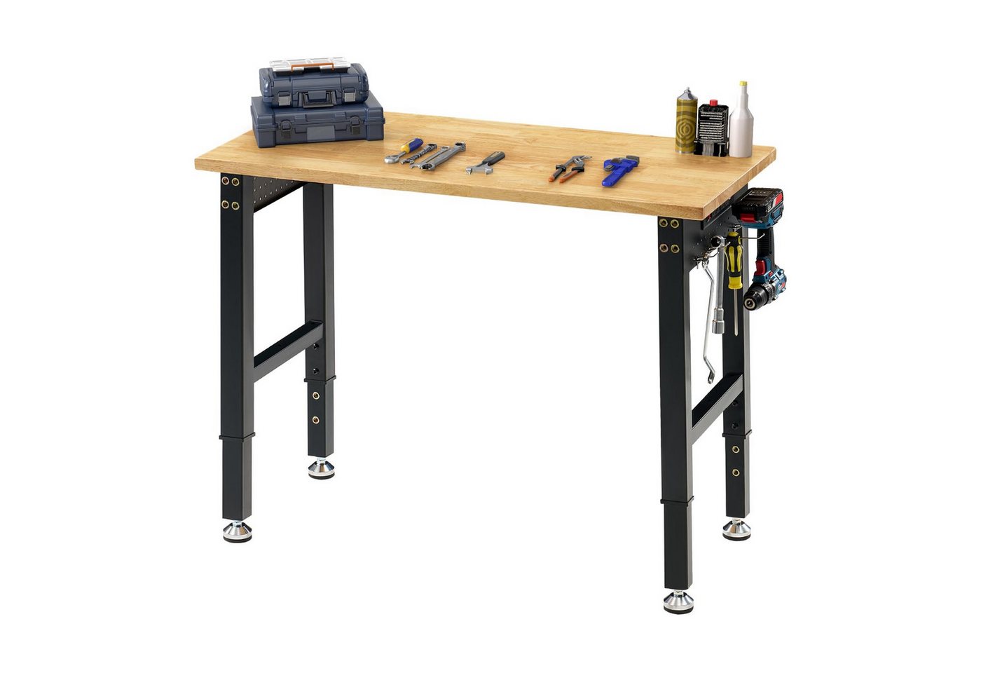AMERLIFE Werkbank Werktisch Garagentisch Arbeitstisch, höhenverstellbar, 4 AC/2 USB, (1-tlg), 110x51 cm, bis 907,2 kg, Gummiholz Bild 2