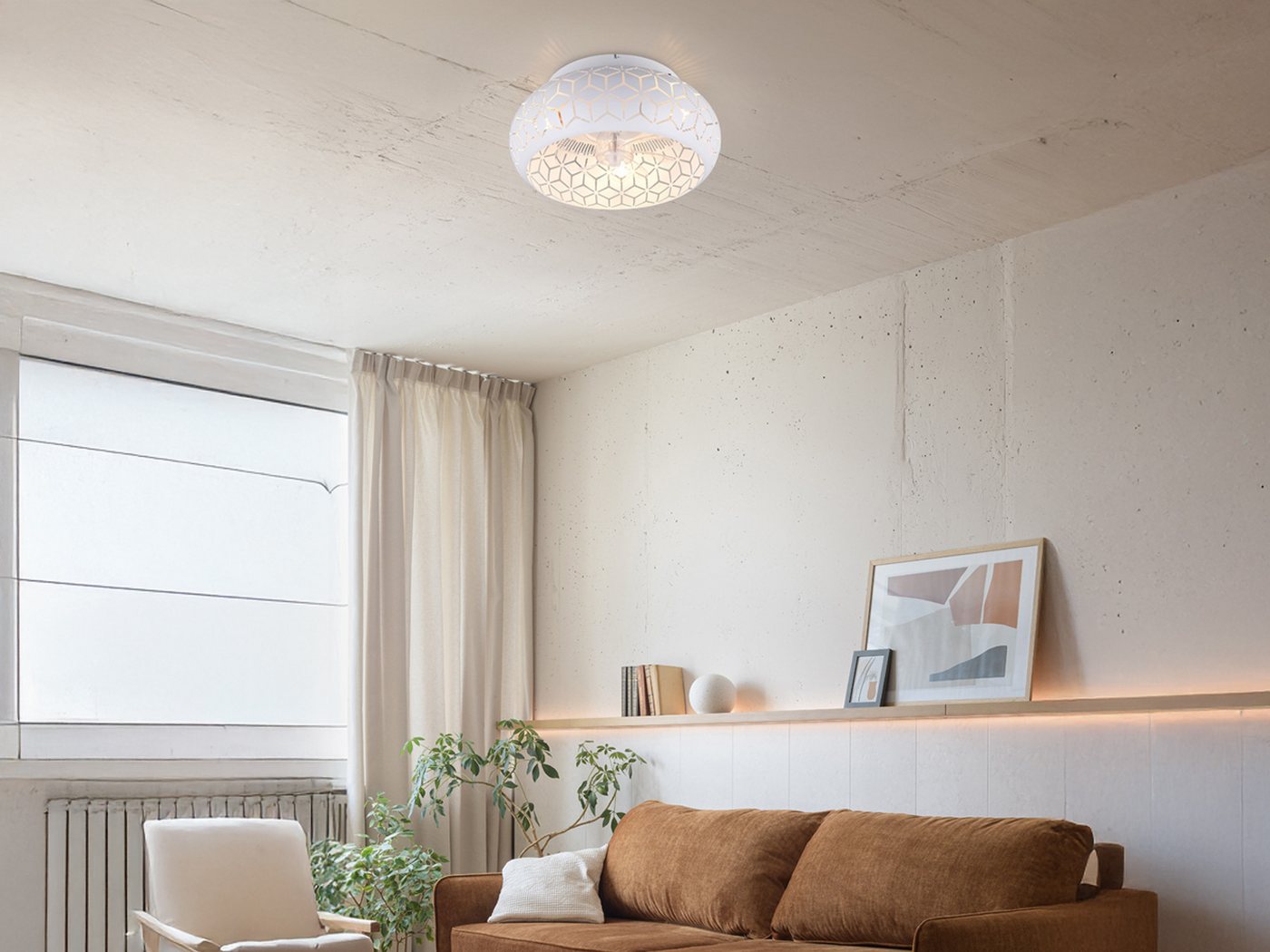 Reality Leuchten LED Deckenleuchte mit Ventilator & Fernbedienung Ø 50cm, Timerfunktion, LED wechselbar, warmweiß, Deckenventilator mit Licht, ausgefallene Deckenlampe inkl. E27 LED Bild 3
