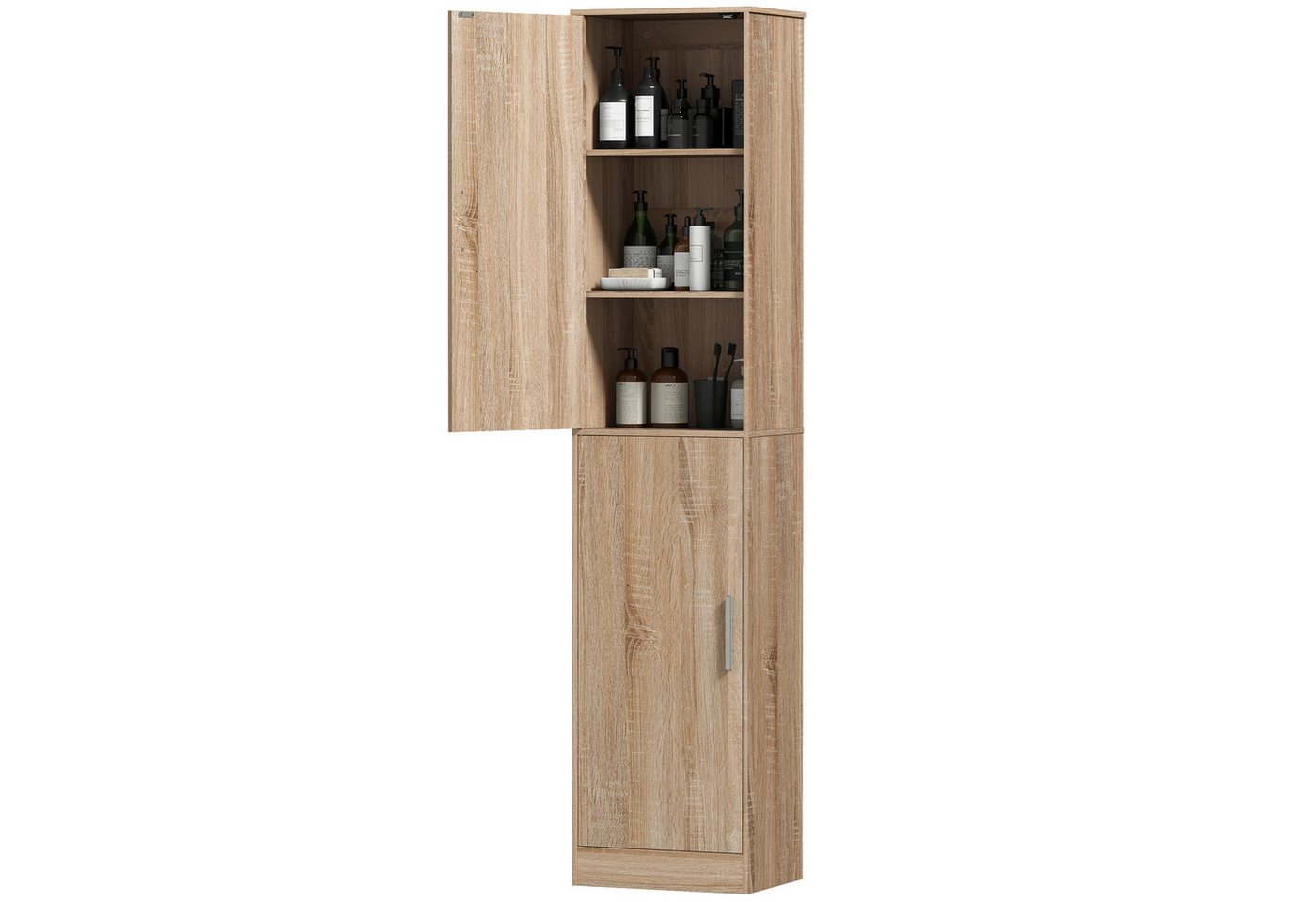 HOMCOM Badkommode Badezimmerschrank Badschrank mit 2 Türen, Verstellbare Regale (Hochschrank schmal, 1 St., hoch Badschrank), für Badezimmer, Wohnzimmer 40 x 35 x 180 cm Naturholz Bild 5