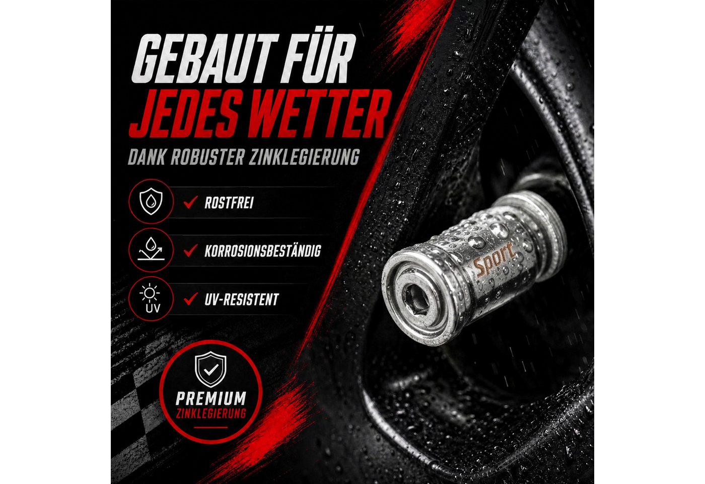 Pitlane Performance Ventilkappe 4er Set Ventilkappen Auto Metall mit Diebstahlschutz, (Rostfrei, Schrader Ventildeckel), Reifenventilkappen Schraderventil Autoventil & Fahrradventil Kappe Bild 4
