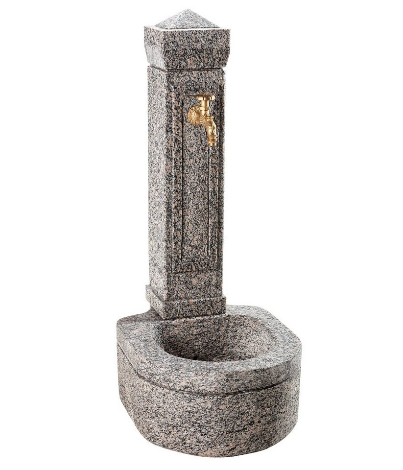 Dehner Gartenbrunnen Berlin, 110 x 45 x 60 cm, Granit, 45 cm Breite, Wasserzapfzelle aus Granit mit nostalgischem Wasserhahn und Anschluss