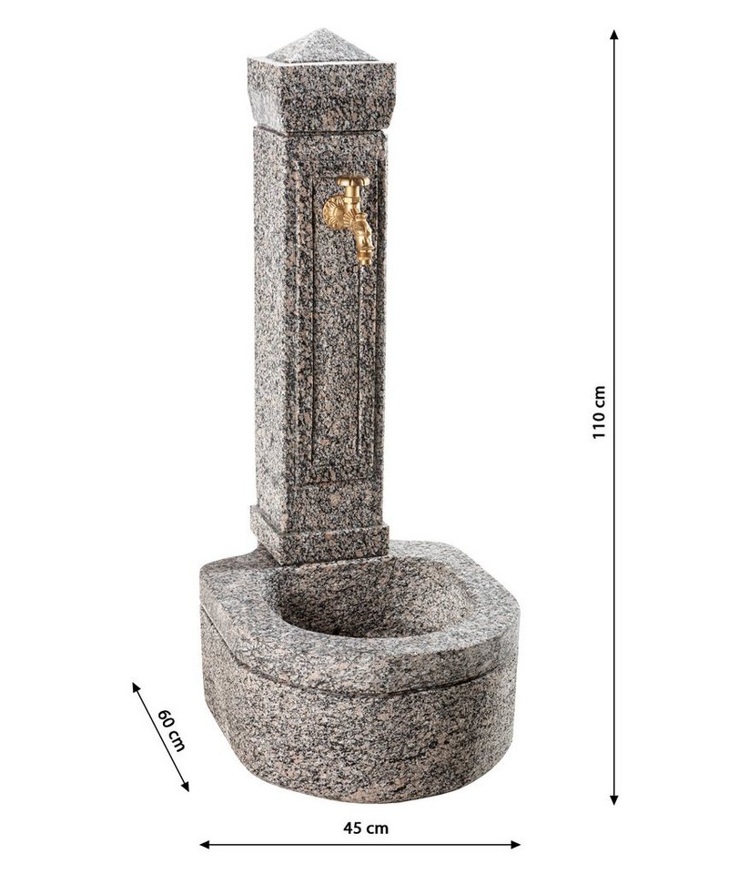 Dehner Gartenbrunnen Berlin, 110 x 45 x 60 cm, Granit, 45 cm Breite, Wasserzapfzelle aus Granit mit nostalgischem Wasserhahn und Anschluss Bild 4