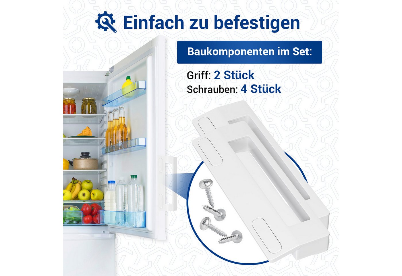 VIOKS Türgriff universal Handgriff 187 mm mit 90-172 mm Schraubenabstand, 2-tlg., für Kühlschrank Gefrierschrank Bild 2
