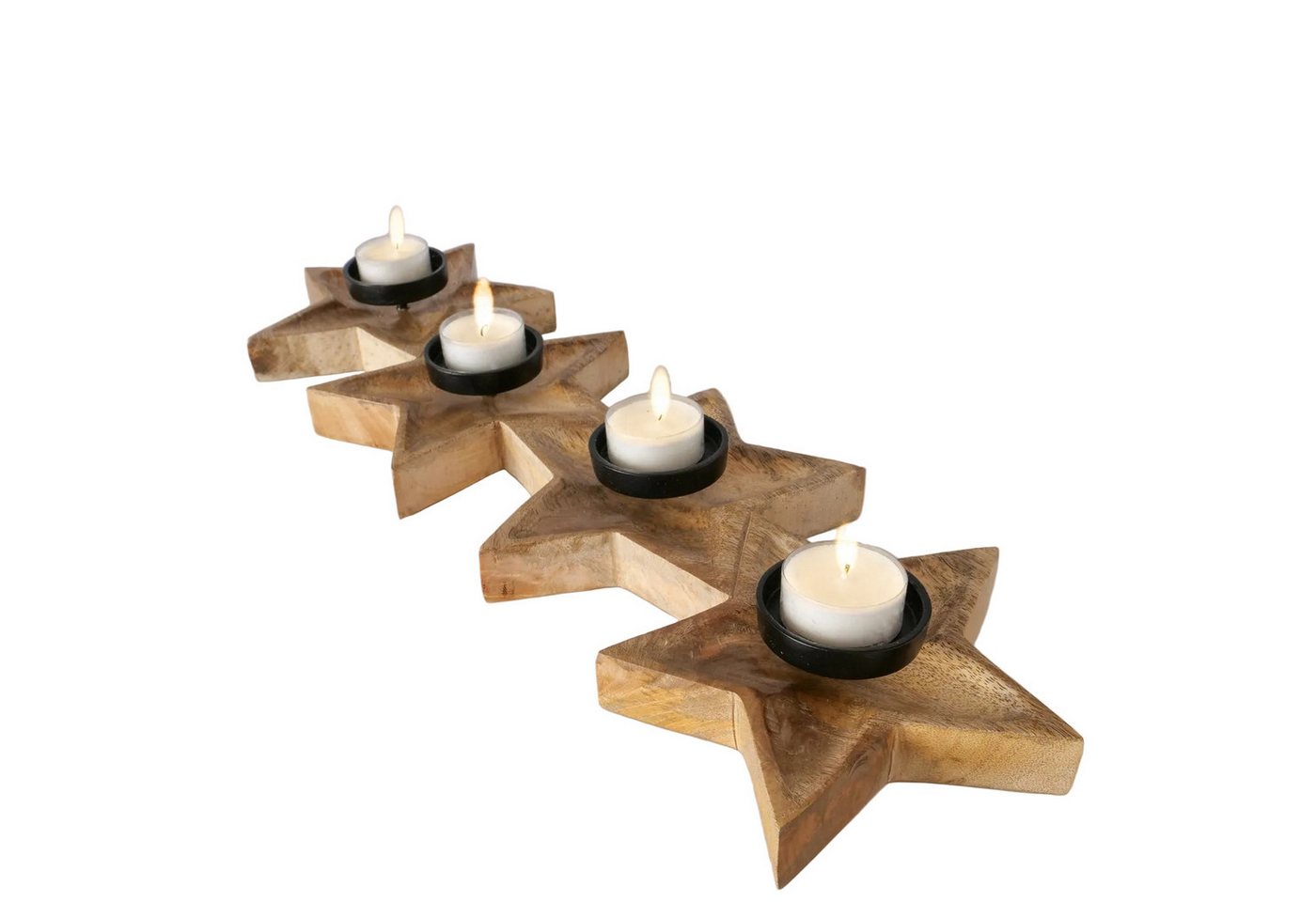 MF Adventsleuchter Teelichthalter Holz Asteria Stern aus Mangoholz für 4 Teelichter (1 St) Bild 3