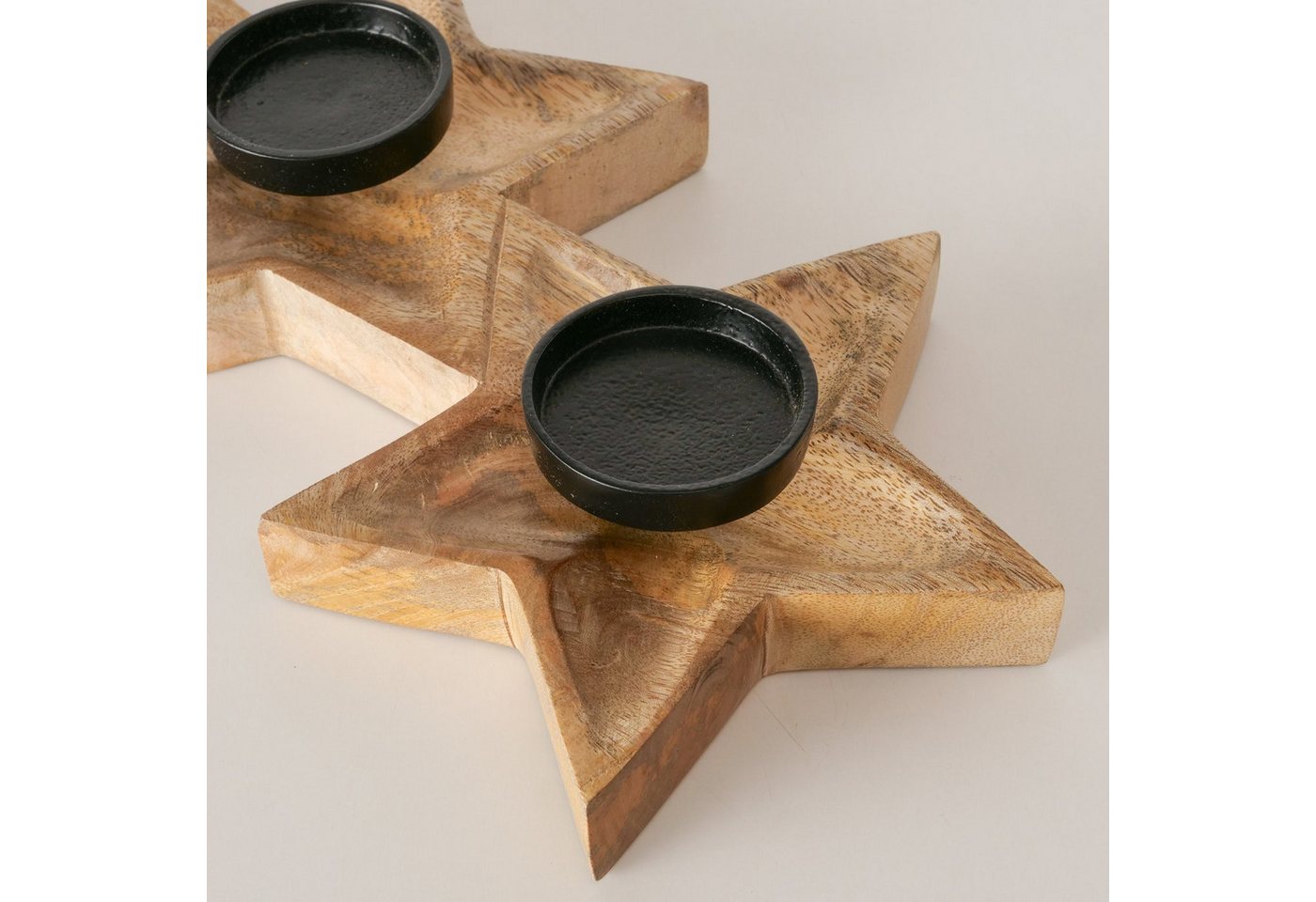 MF Adventsleuchter Teelichthalter Holz Asteria Stern aus Mangoholz für 4 Teelichter (1 St) Bild 5