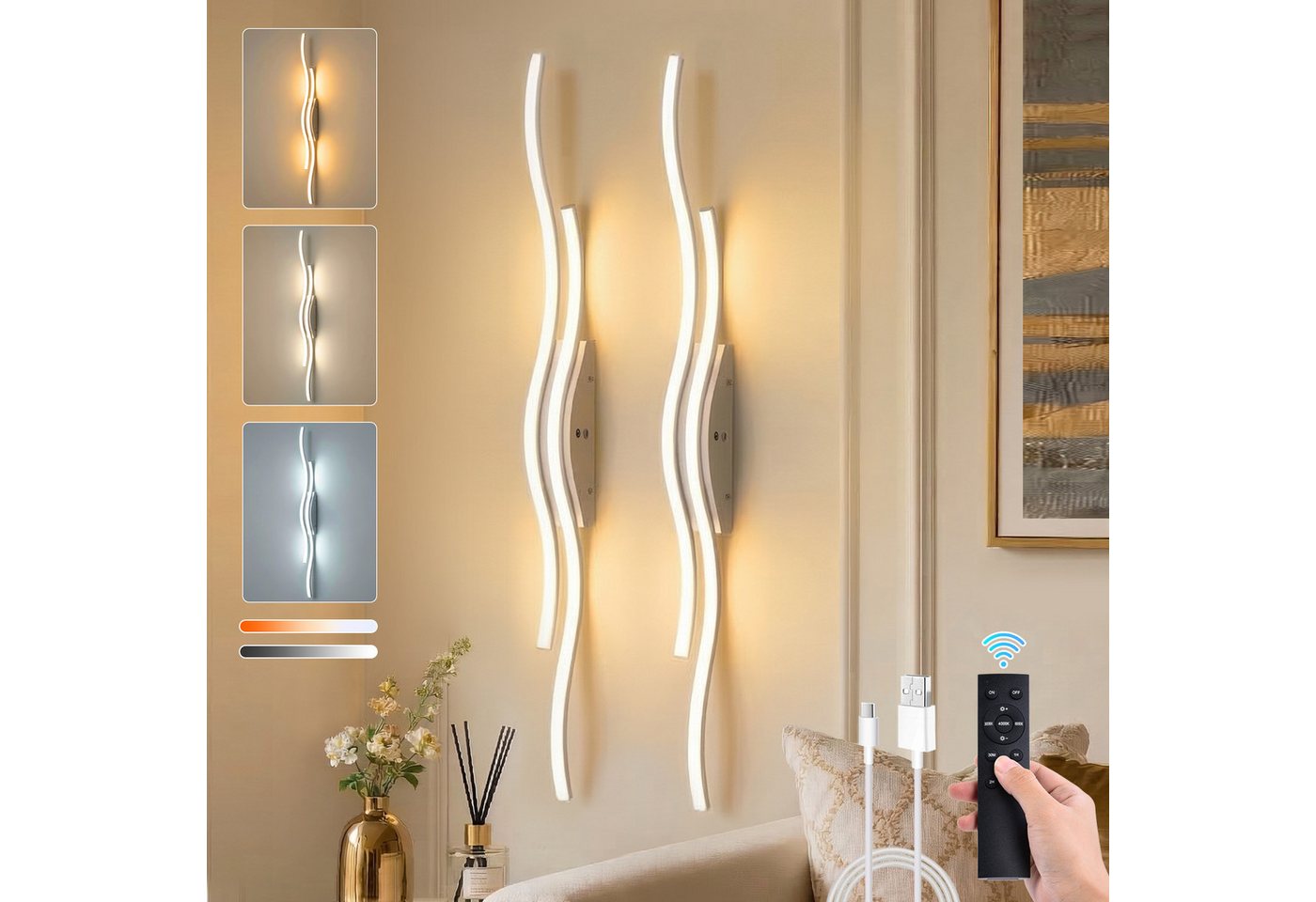 Lapalife LED Wandleuchte Akku kabellose Wandlampe innen Dimmbar, 3000K-6500K, Mit Fernbedienung für Schlafzimmer Wohnzimmer Flur Arbeitszimmer Bild 3