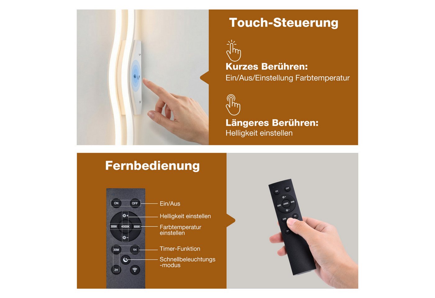 Lapalife LED Wandleuchte Akku kabellose Wandlampe innen Dimmbar, 3000K-6500K, Mit Fernbedienung für Schlafzimmer Wohnzimmer Flur Arbeitszimmer Bild 4