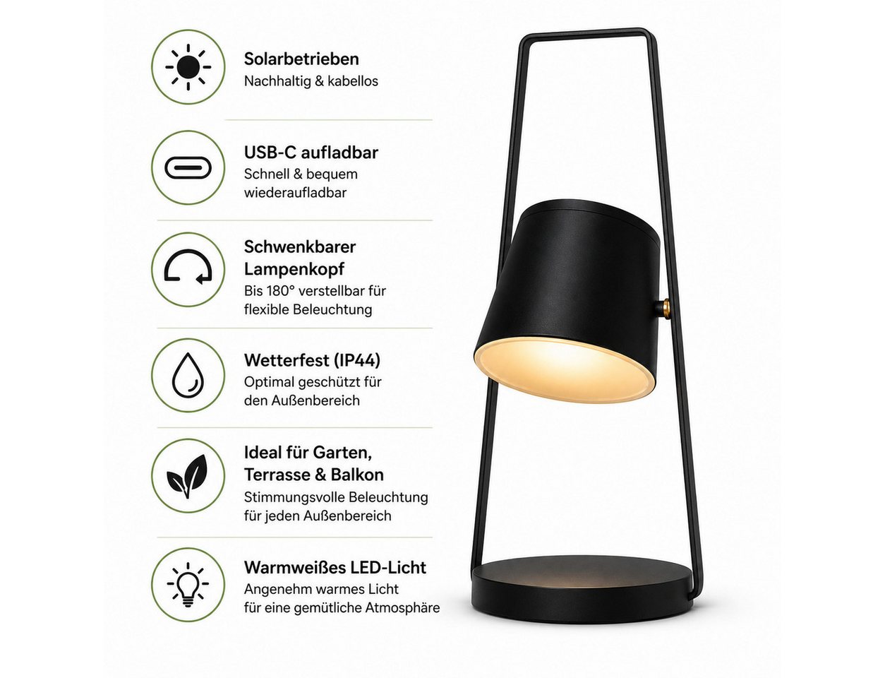 GiglioCollection LED Solarleuchte LED Solar-Tischleuchte schwenkbar IP44 wetterfest Garten & Terrasse, LED fest integriert, Rot, Grün, Blau, Warmweiß, Gelb, Violett, Pink, Weiß Bild 2