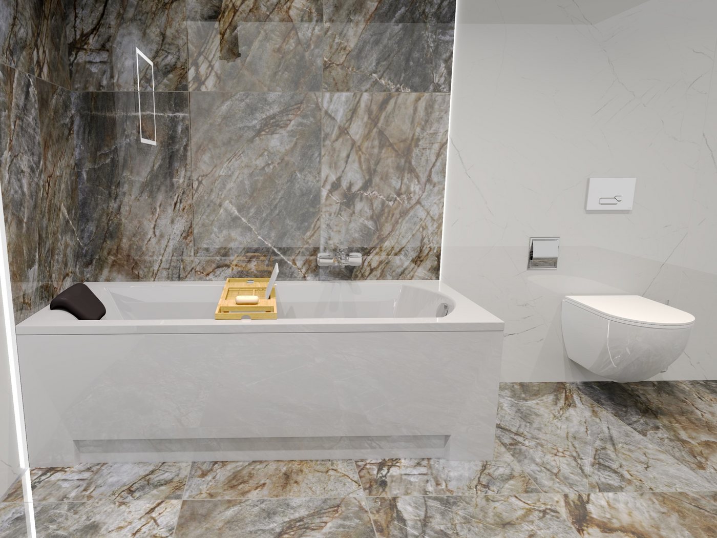 KOLMAN Badewanne Rechteck SHEA 140x70 mit Wannenträger + Bambus Ablage + Kopfstütze Bild 5