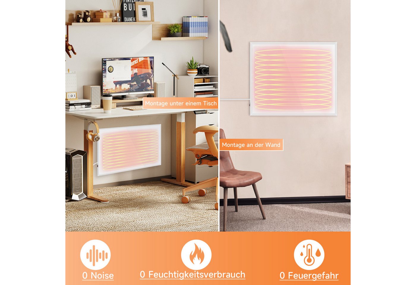 ZMH Infrarotheizung Energiesparend 170/290/350W Wandheizung für Schlafzimmer Hotel, mit Überhitzungsschutz Automatische Abschaltung bei Überhitzung