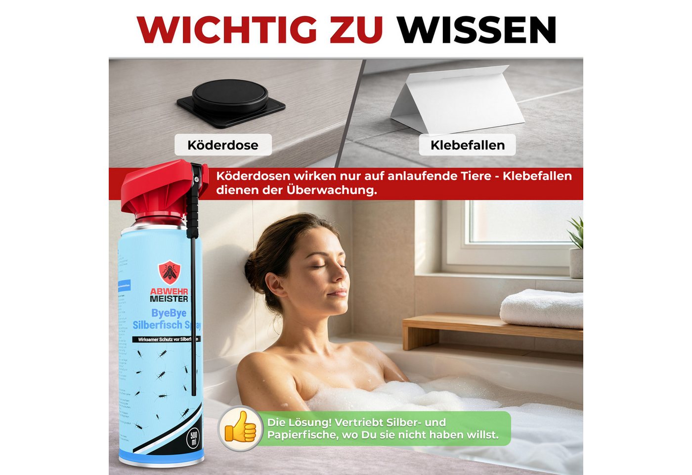ABWEHR MEISTER Insektenspray ORGINAL ByeBye Silberfisch- Spray [500 ml], 1-St., Präzise Anwendung, dank integrierter Sprühlanze