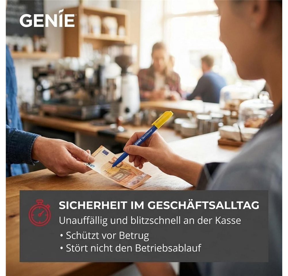 GENIE Geldscheinprüfstift Quicktester Banknotenprüfer, 5 Stück, Chemische Analyse, vier Währungen, optische Anzeige, Spezialtinte Bild 4