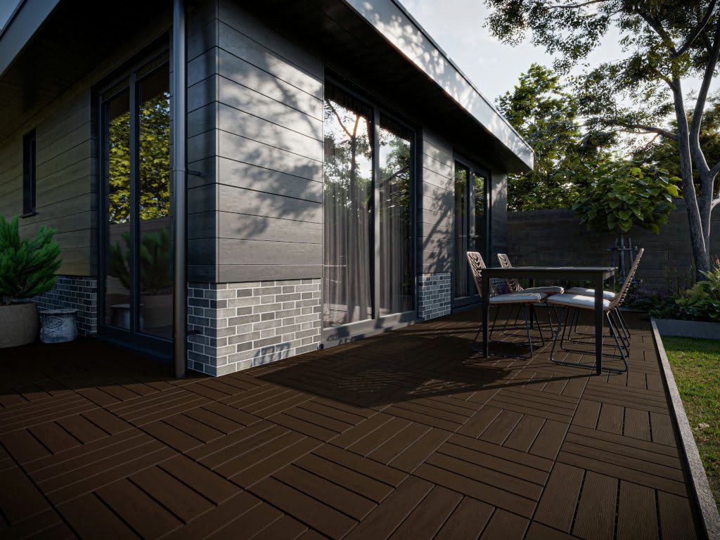 Outgarden Terrassenplatte WPC-Fliese Holzoptik Braun, WPC 40x40, Braun Bild 3