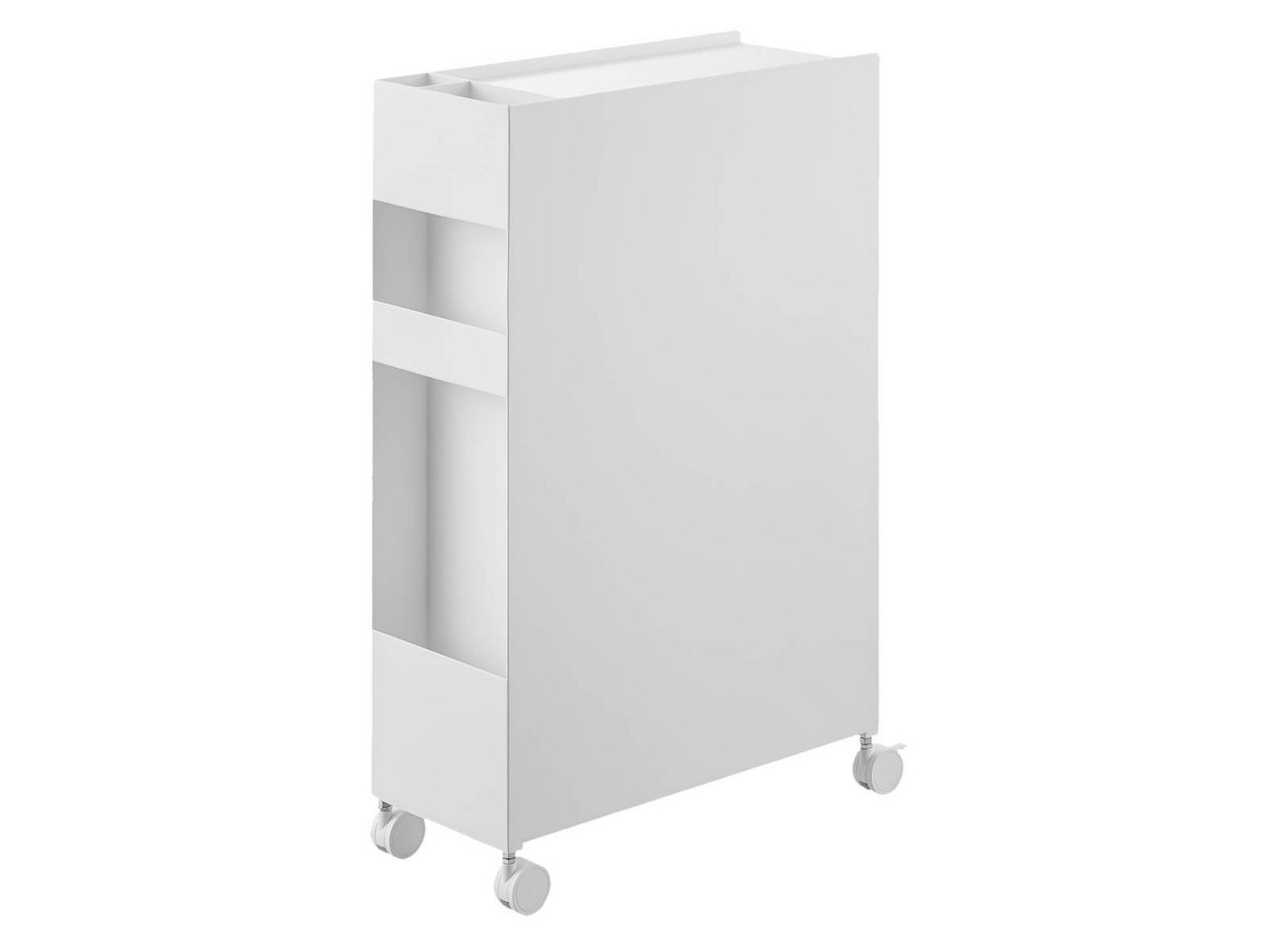 Yamazaki Regal Tower Aufbewahrungsregal 3 Körbe mit Rollen für Wohnzimmer Bad Büro, - 1-tlg., Nischenregal, 2 Fächer auf der Rückseite, Ablage Oberseite Bild 2