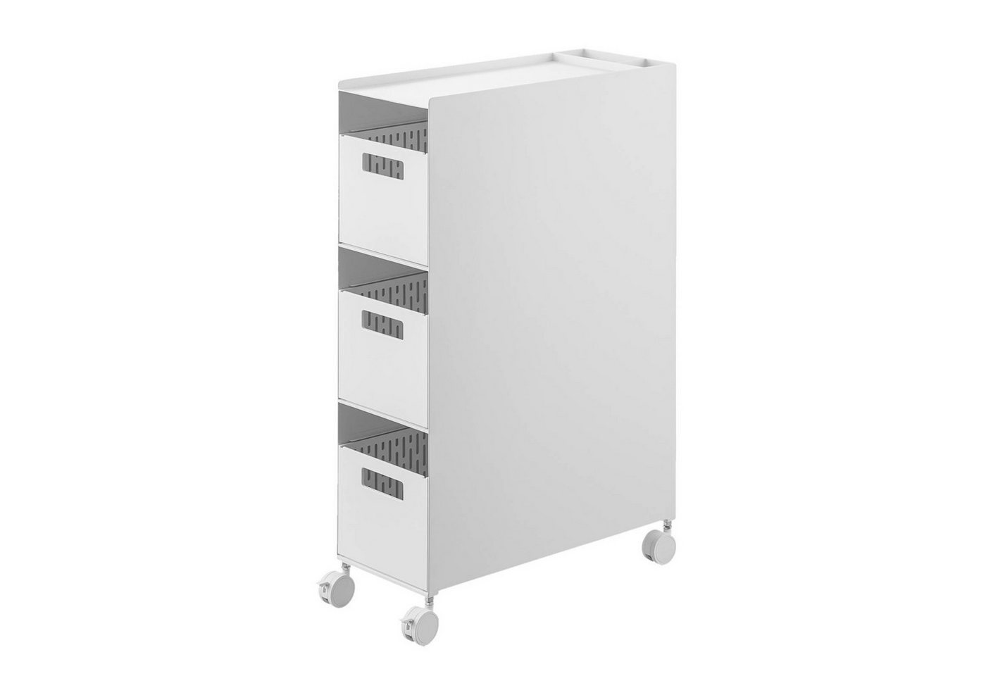 Yamazaki Regal Tower Aufbewahrungsregal 3 Körbe mit Rollen für Wohnzimmer Bad Büro, - 1-tlg., Nischenregal, 2 Fächer auf der Rückseite, Ablage Oberseite Bild 3
