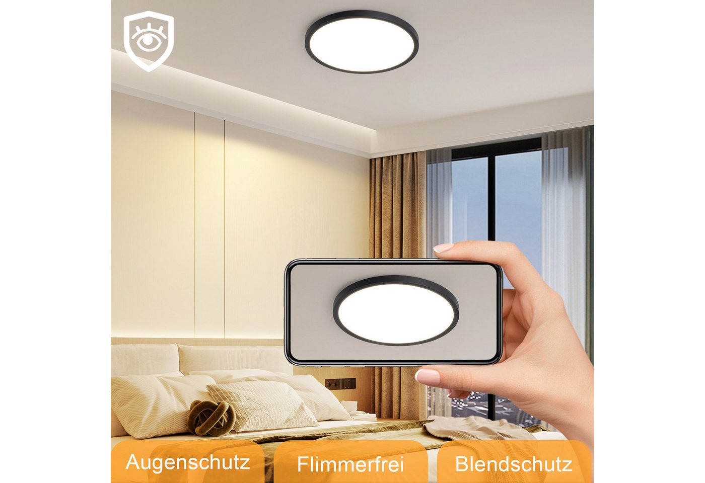 Nettlife LED Deckenleuchte Flach 30CM 24W Rund Weiß Deckenbeleuchtung Küche, Dimmbar, LED fest integriert, Farbwechsler, Küchenlampe für Flur Küche Schalfzimmer Klassenzimmer