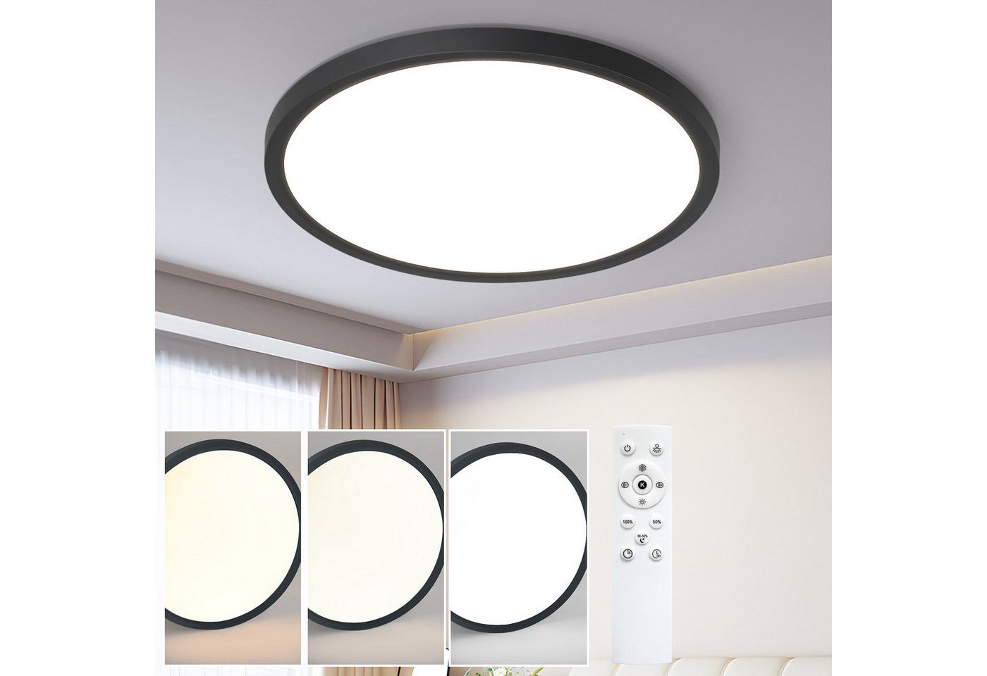 Nettlife LED Deckenleuchte Flach 30CM 24W Rund Weiß Deckenbeleuchtung Küche, Dimmbar, LED fest integriert, Farbwechsler, Küchenlampe für Flur Küche Schalfzimmer Klassenzimmer Bild 5