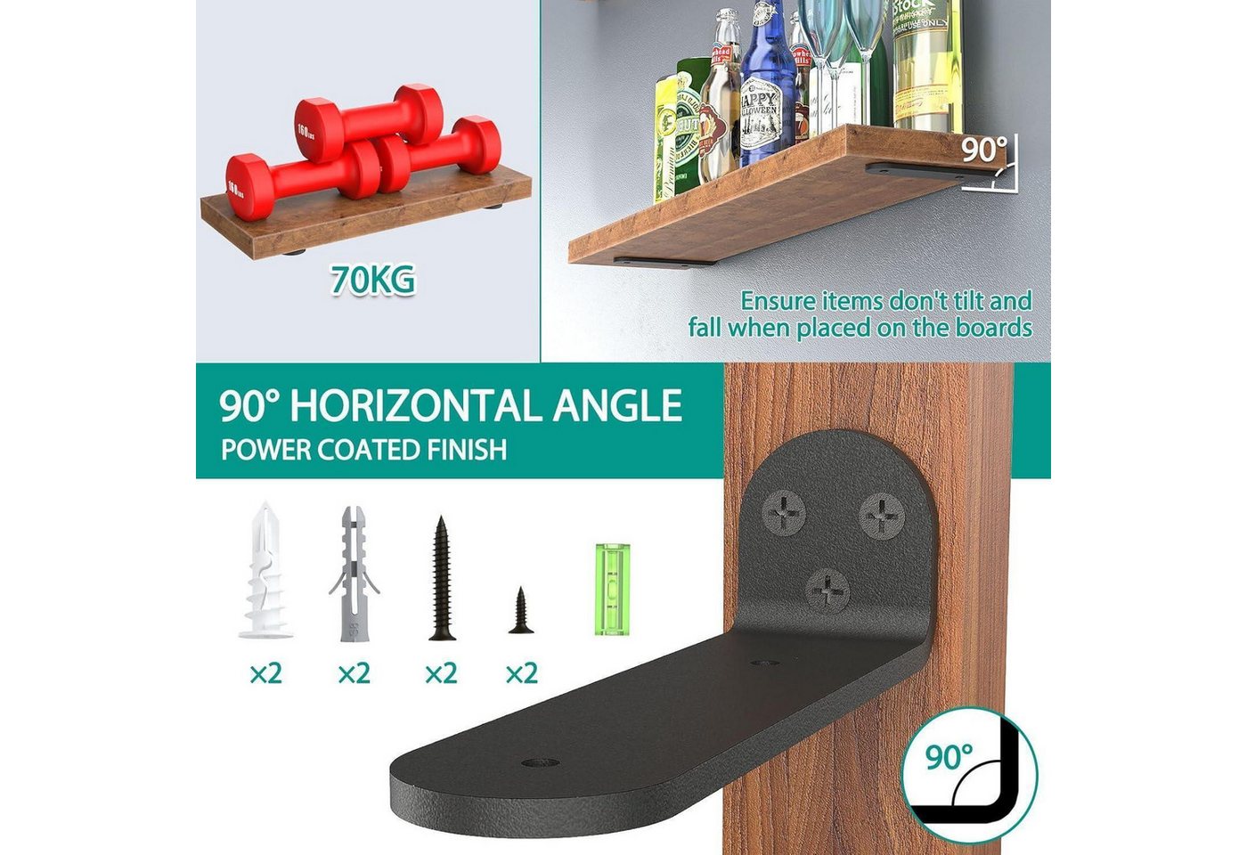 LuxusKollektion Wandregalhalter Regalhalterung 10 cm Regalwinkel Schwerlast 70 kg 2 10cm-2pack Black