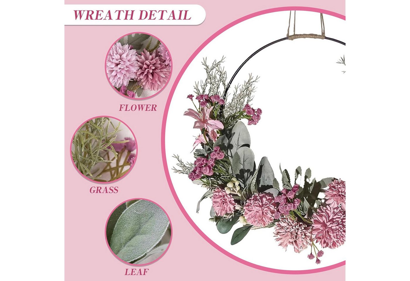 Kaket Dekokranz Künstliche Blumen Orchidee Kranz,Türkranz Frühling,Garten Dekor