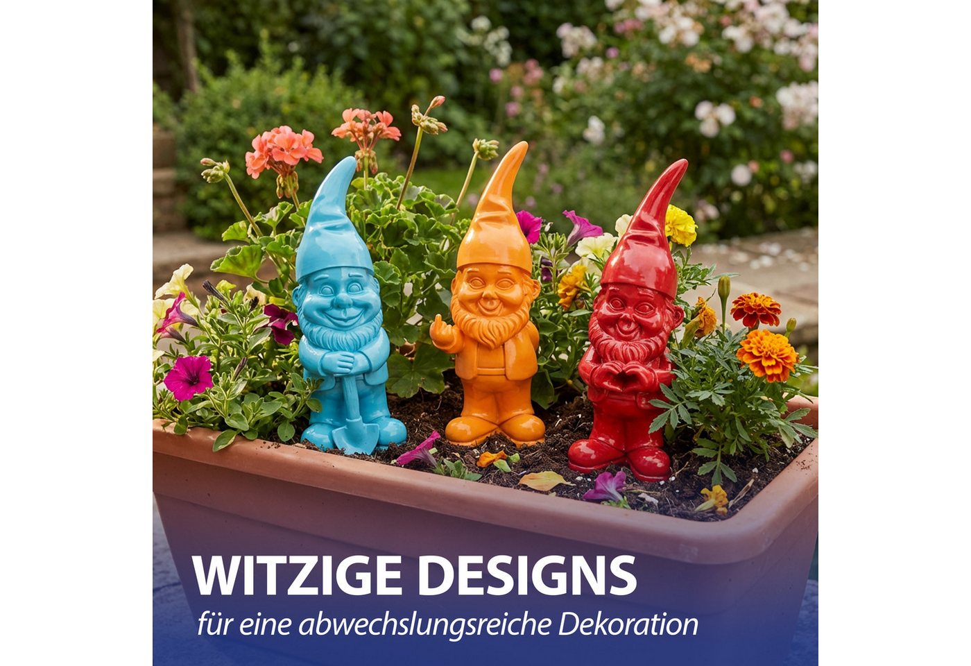 CEPEWA Gartenzwerg XL Gartenzwerg 3er Set Polyresin rot türkis orange 13x40x12cm Figur