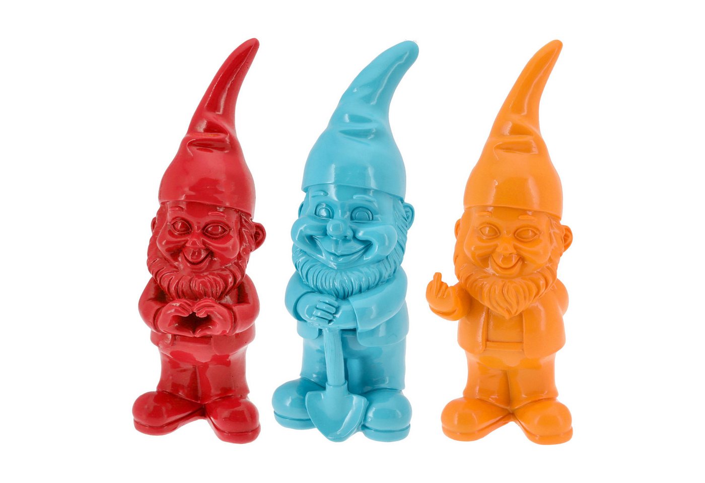 CEPEWA Gartenzwerg XL Gartenzwerg 3er Set Polyresin rot türkis orange 13x40x12cm Figur Bild 2