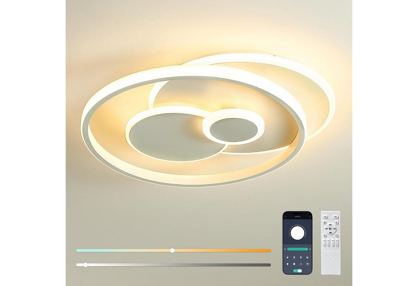 BlingBin LED Deckenleuchte Dimmbar 4680 lm Deckenlampe ultraflach 7 cm, Acryl Deckenleuchte, LED fest integriert, Kaltweiß, Neutralweiß, Warmweiß, 42x36.5x7cm für Wohnzimmer Schlafzimmer Büro Küche Esszimmer und Flur Bild 4