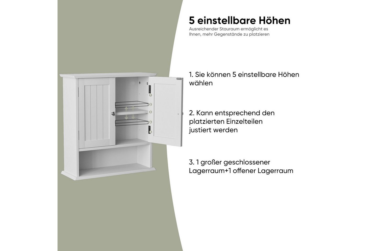 Yorbay Hängeschrank Badezimmerschrank Medizinschrank mit verstellbarem Regal (54,6×19,8×59,9 cm) Wandschrank mit Doppeltüren