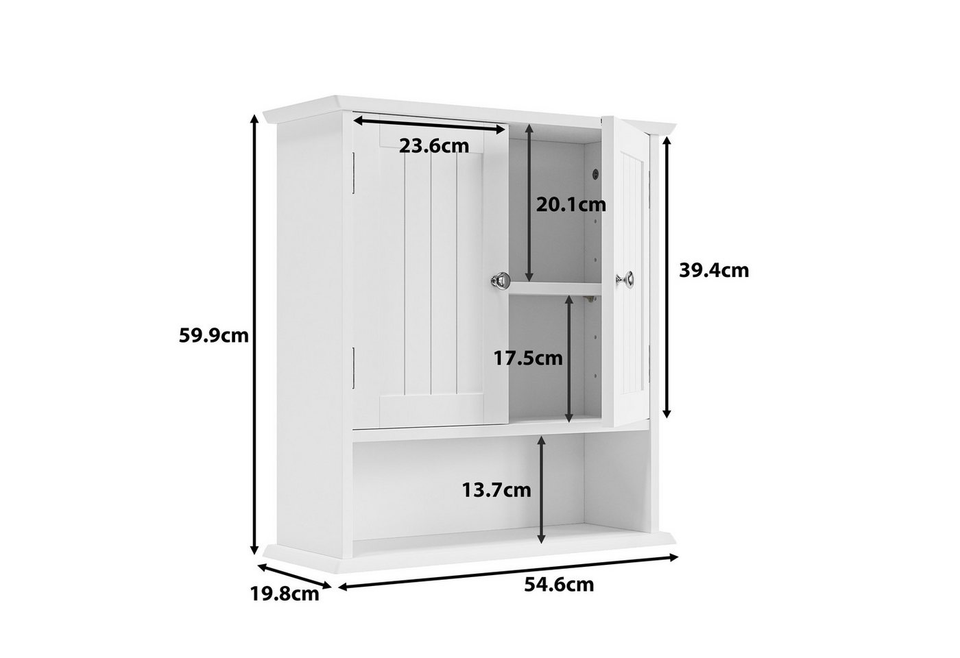 Yorbay Hängeschrank Badezimmerschrank Medizinschrank mit verstellbarem Regal (54,6×19,8×59,9 cm) Wandschrank mit Doppeltüren Bild 2