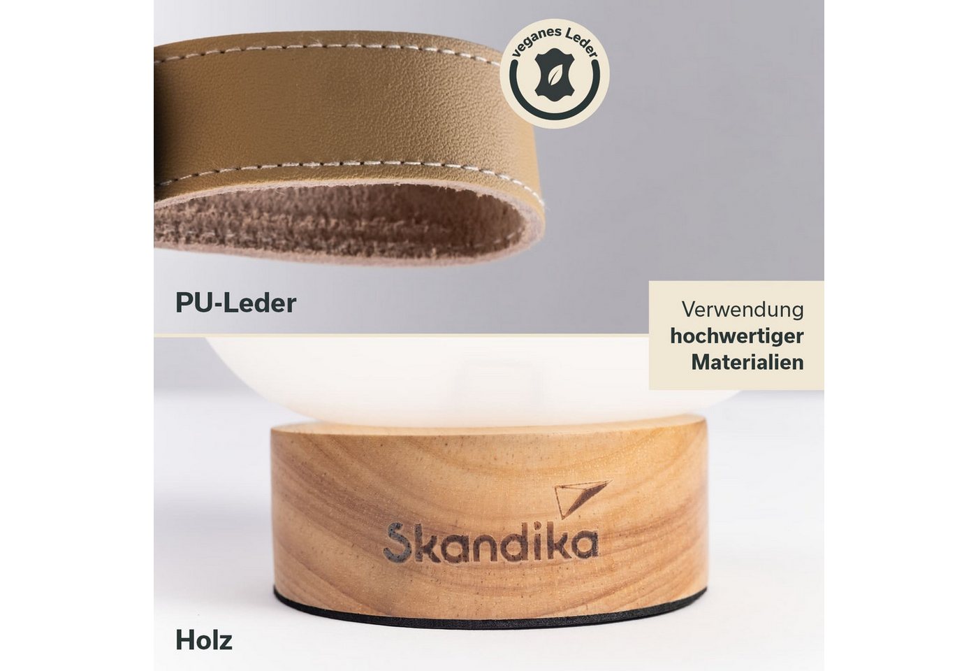 Skandika LED Gartenleuchte Campinglampe Gnista, wiederaufladbar, LED-Anzeige, Gewicht 250 g, mit USB Typ C Ladekabel, 2000 mAh, 3 Lichtfarben, stufenlos dimmbar