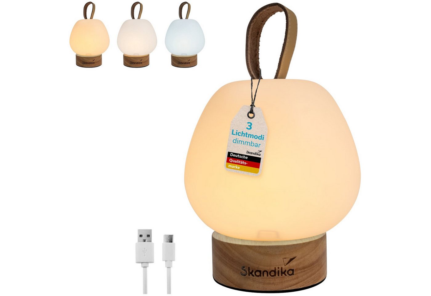 Skandika LED Gartenleuchte Campinglampe Gnista, wiederaufladbar, LED-Anzeige, Gewicht 250 g, mit USB Typ C Ladekabel, 2000 mAh, 3 Lichtfarben, stufenlos dimmbar Bild 4