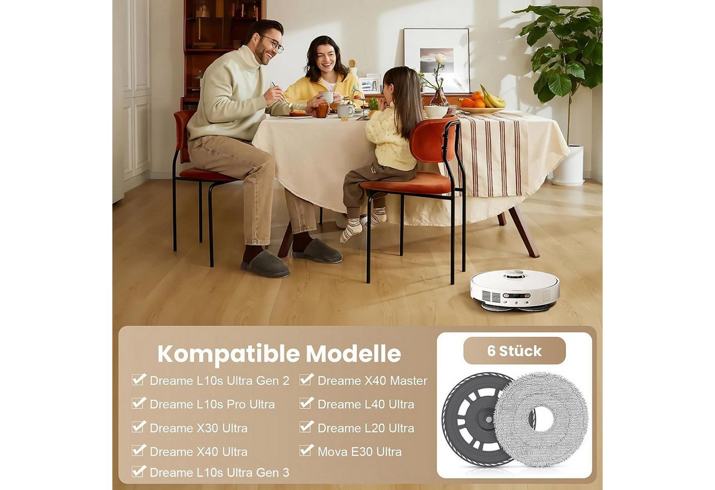 FELIXLEO Gardinenbefestigungen Ersatzteile 4 Wischpads 2 Platten für Dreame L20 Ultra X40 Ultra X30 L10s Gen 2, (4-St) Bild 5