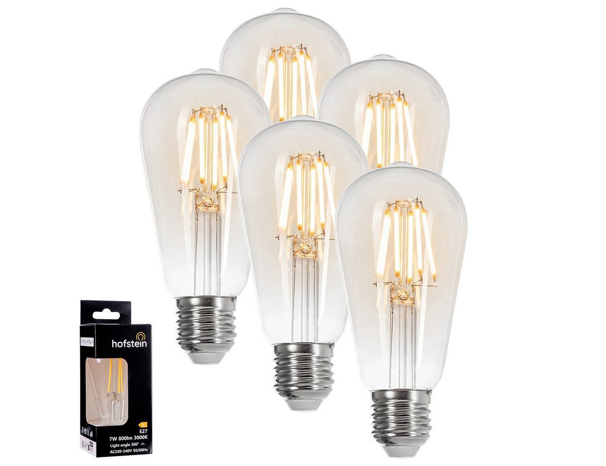hofstein LED-Leuchtmittel 5er Set Glühbirne Warmweiß 6 Watt 800 Lumen, E27, 3000 Kelvin, Edison Vintage, Filament, Klar Bild 4