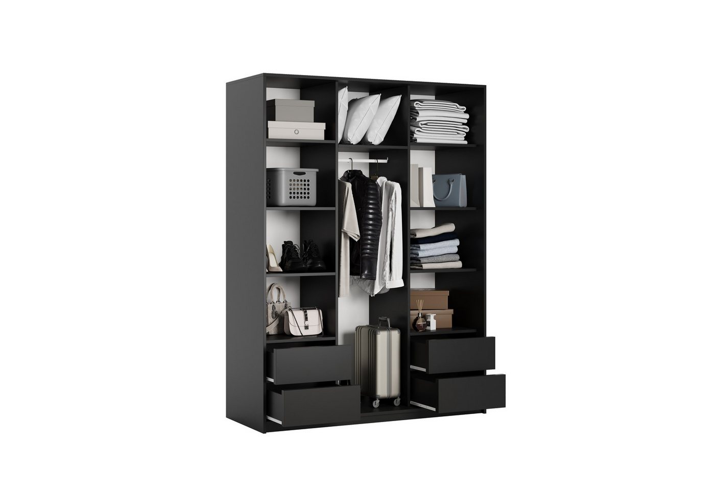 Masseno Schwebetürenschrank ORRA 150 cm Kleiderschrank mit Spiegel 3 Türen Eiche Wotan Bild 3