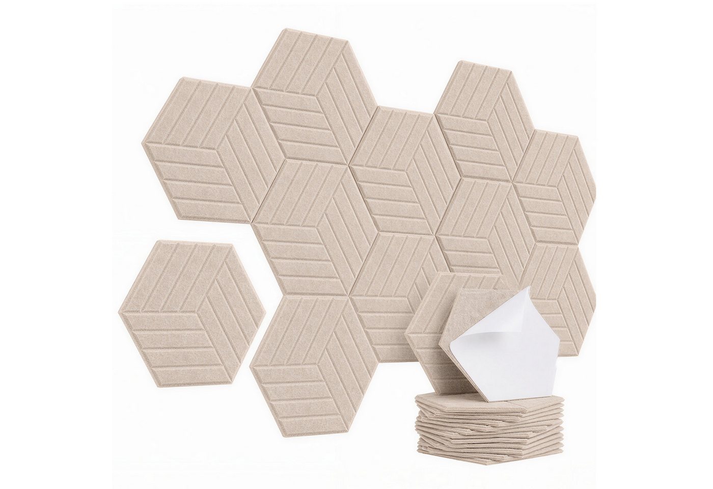BlingBin Schallschutzpaneel sechseckige Schallschutz Wandpaneele, Akustikpaneele selbstklebend, BxL: 26x30 cm, 0,07 qm, (12er Set, 12-tlg., 300 x 260 mm) 3D Hexagon, Wandpaneele für Studio, Büro und Heimkino Bild 3
